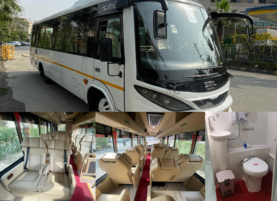 16 seater sml isuzu ultra luxury coach with toilet washroom fridge heater on rent in delhi