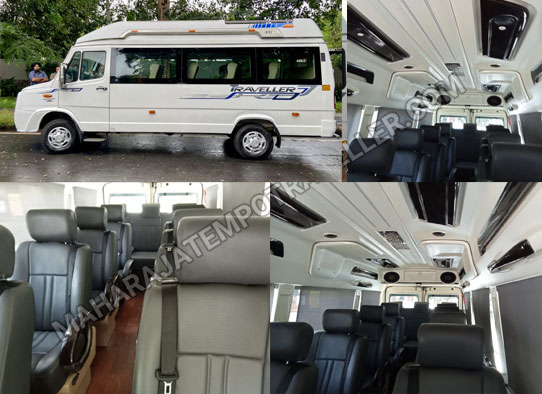 11+1 seater deluxe 1x1 maharaja tempo traveller with sofa seat hire in delhi