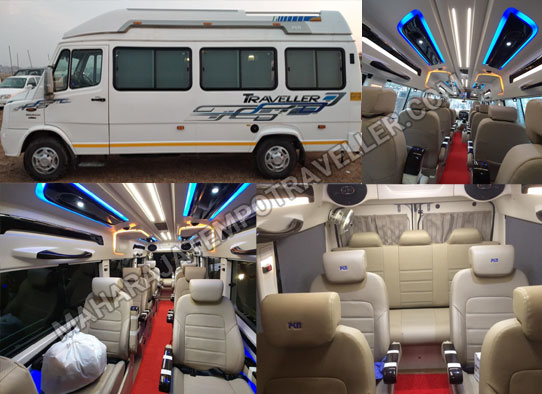 8 seater deluxe 1x1 maharaja tempo traveller with sofa seat on rent in delhi