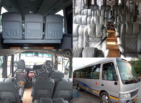 13+1 seater toyota coaster modified seats luxury coach hire in delhi