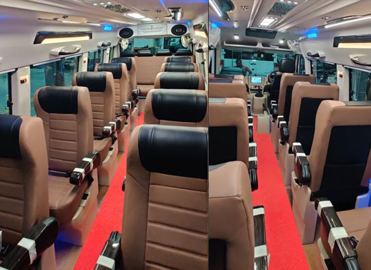 13+1 seater brand new model deluxe 1x1 maharaja tempo traveller with sofa seat on rent in delhi